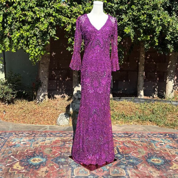 NWT JS Collections Purple Embroidered Illusion Dress | Size 6 Cocktail or Formal - Picture 2 of 13